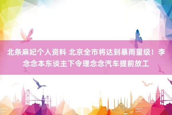 北条麻妃个人资料 北京全市将达到暴雨量级！李念念本东谈主下令理念念汽车提前放工