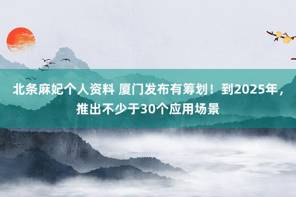 北条麻妃个人资料 厦门发布有筹划！到2025年，推出不少于30个应用场景