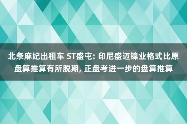 北条麻妃出租车 ST盛屯: 印尼盛迈镍业格式比原盘算推算有所脱期， 正盘考进一步的盘算推算