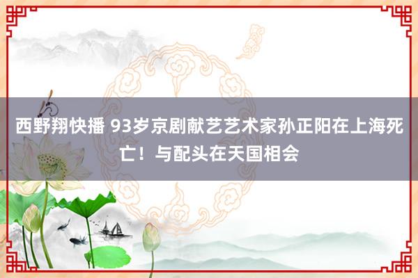 西野翔快播 93岁京剧献艺艺术家孙正阳在上海死亡！与配头在天国相会